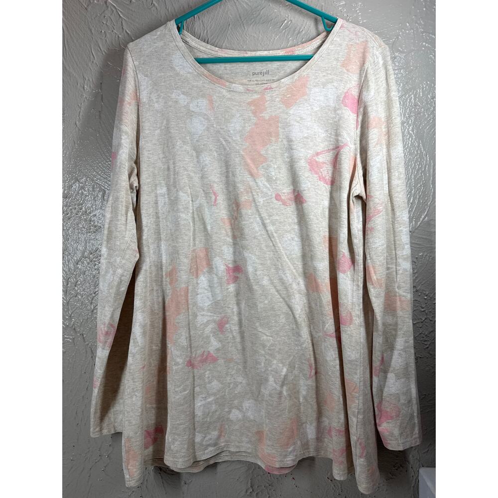 J Jill Top Womens Beige Pink Floral Pure‎ Jill Print Long Sleeve Stretch Medium
